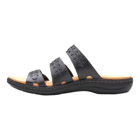 CLARKS COLKECTION Black Leather LAURIEANN Cove Ajustable Velcro Flat Sandals 9W - Picture 5 of 14